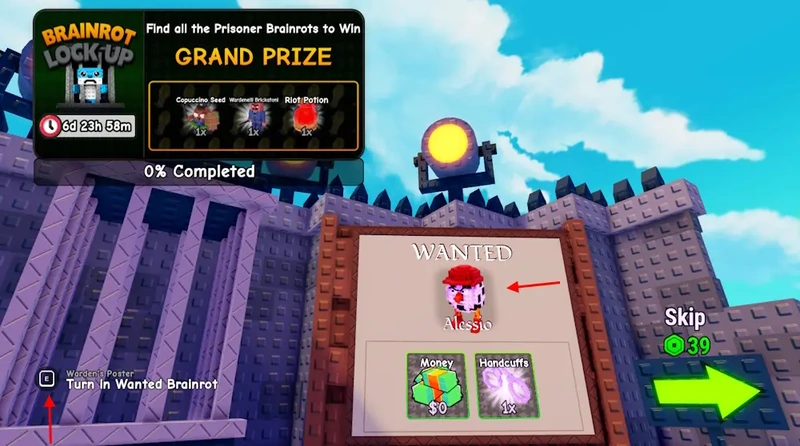 Cách làm nhiệm vụ nhà tù trong Plants vs Brainrots nhanh nhất 5 Bắt Brainrots giao nộp cho quản giáo của nhà tù